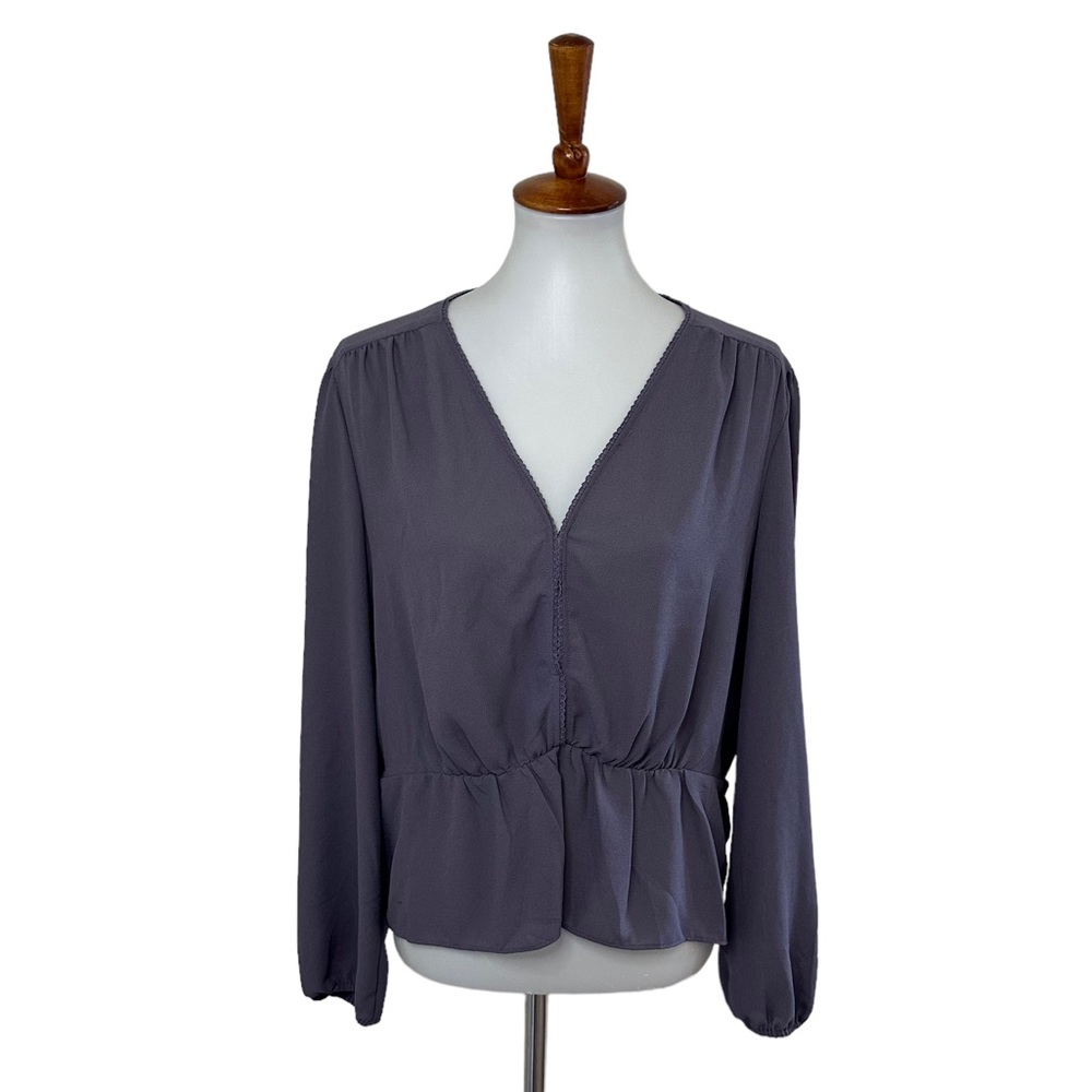 1. State Long Sleeve Blouse Peplum Purple Gray Size Large